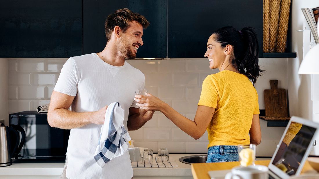 couple doing dishes together