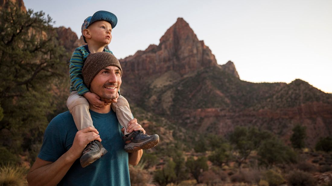 father and son hiking