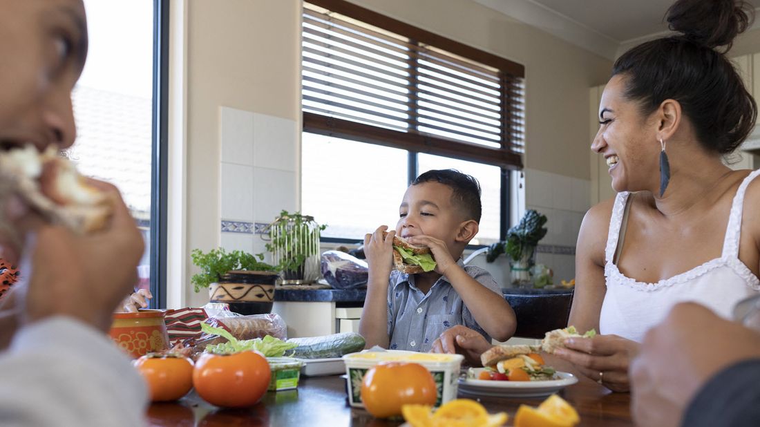 Family eating lunch at a table