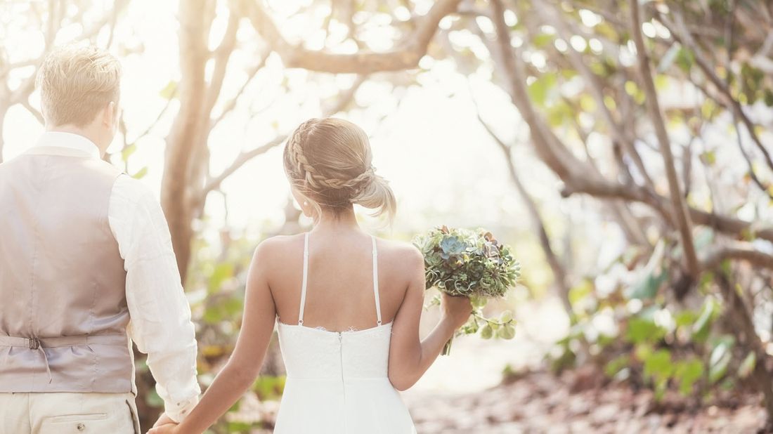 Happy couple on their wedding day.