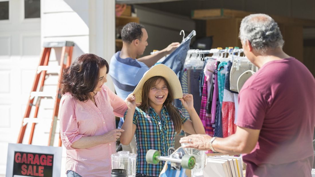 Family at a garage sale.