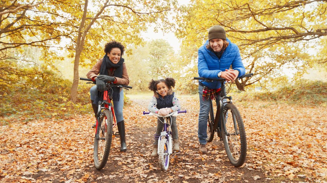 Family riding bikes.