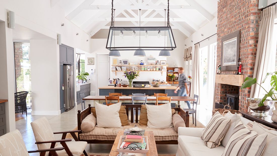 bright and airy kitchen with exposed beams