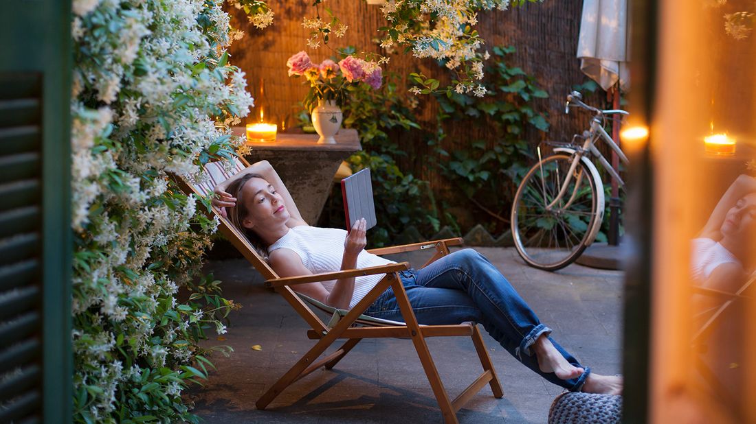 woman reading on staycation