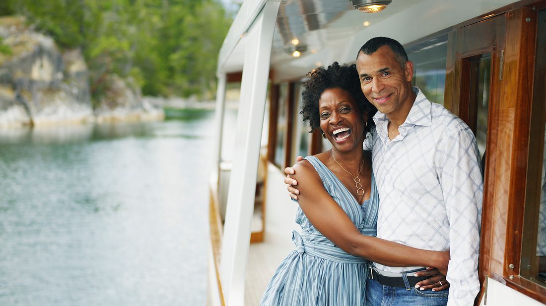 happy couple on a yacht