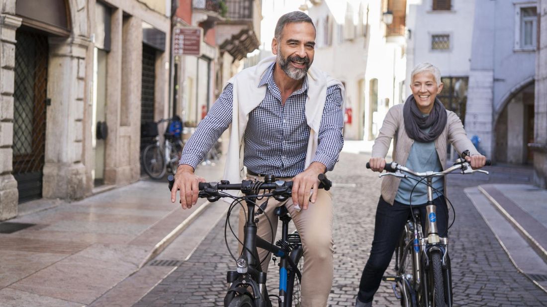 Retired couple on bicycles abroad