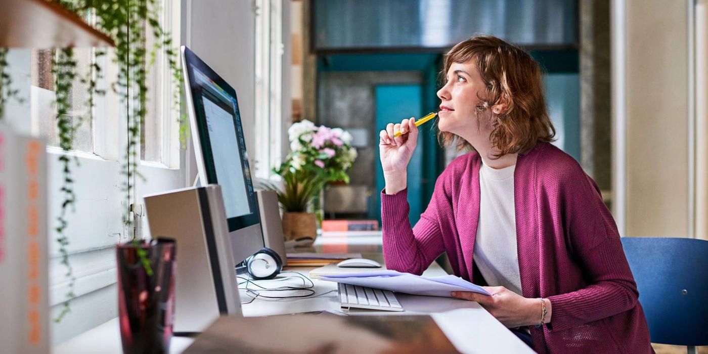 Woman working in upgraded home office