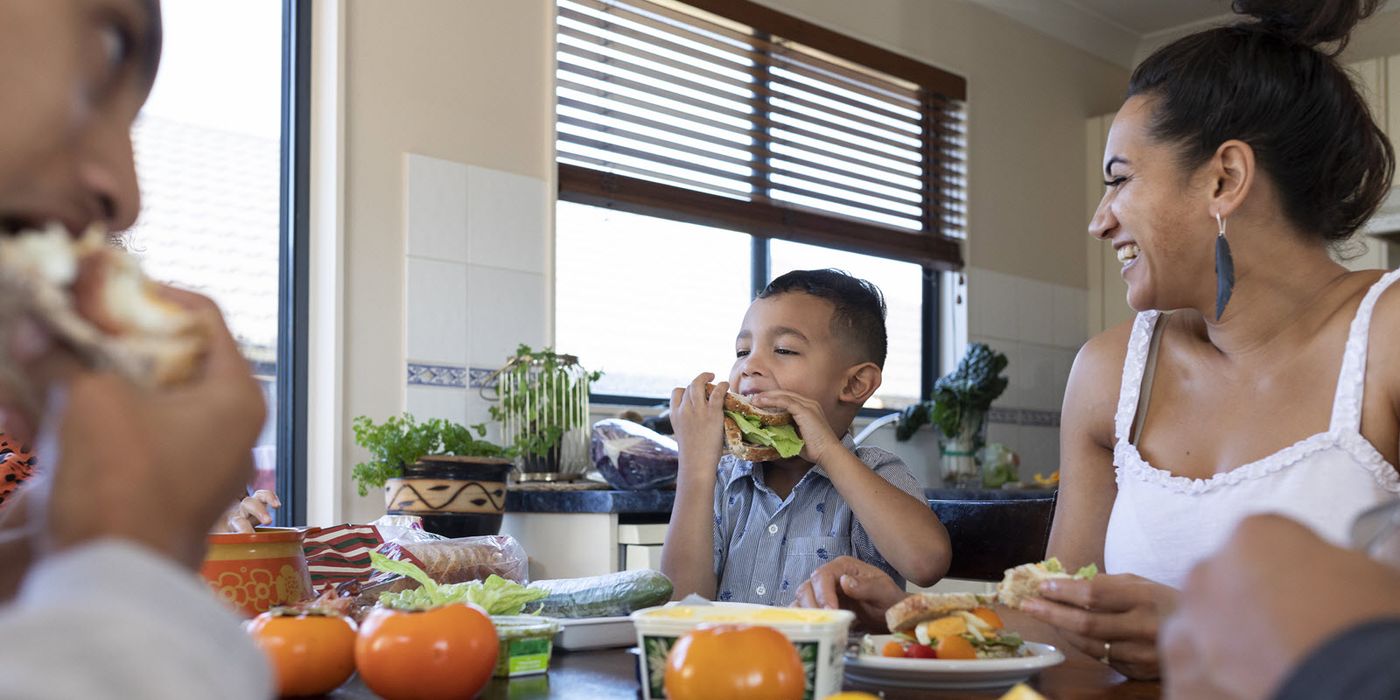 Family eating lunch at a table