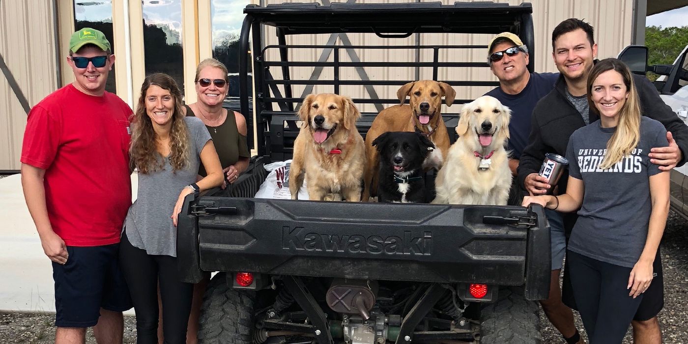 Gerentine family outside their Texas barndominium