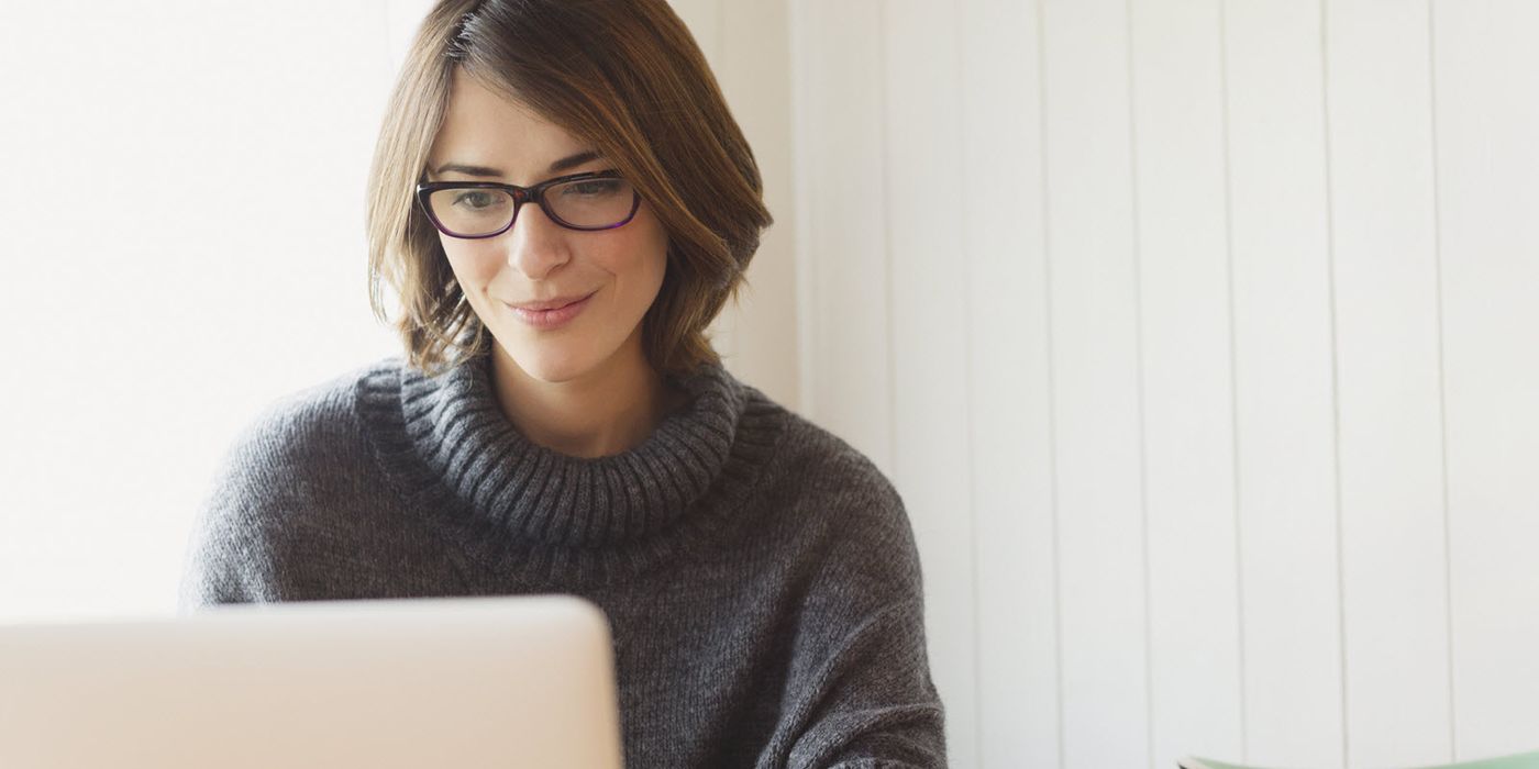 A woman viewing her accounts online