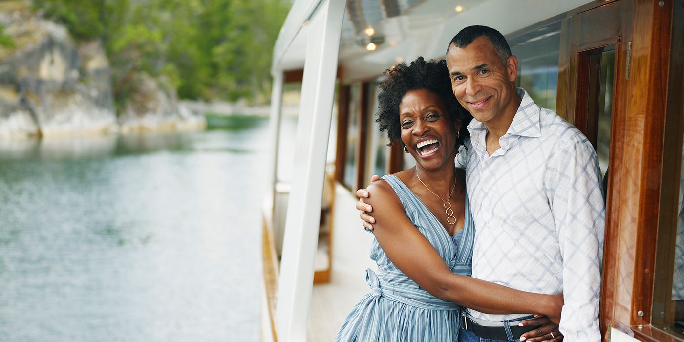 happy couple on a yacht