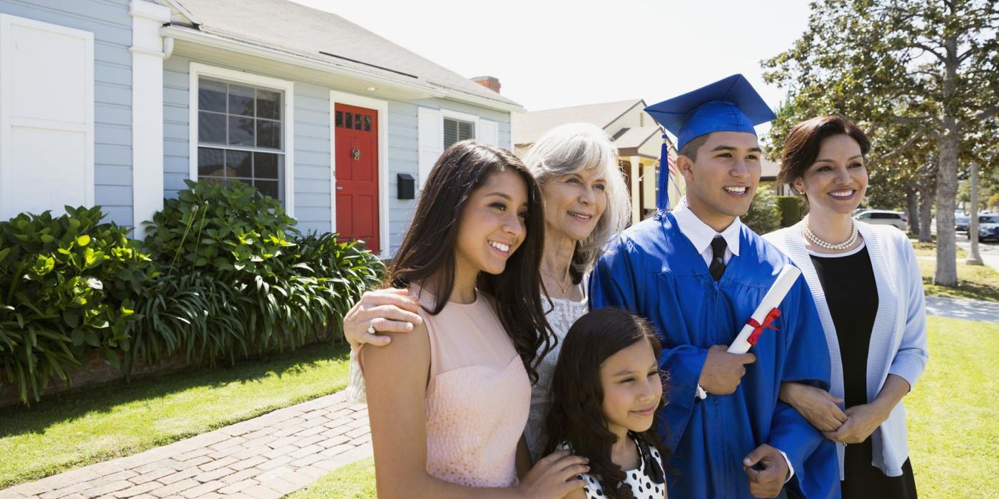 family getting ready for college graduation