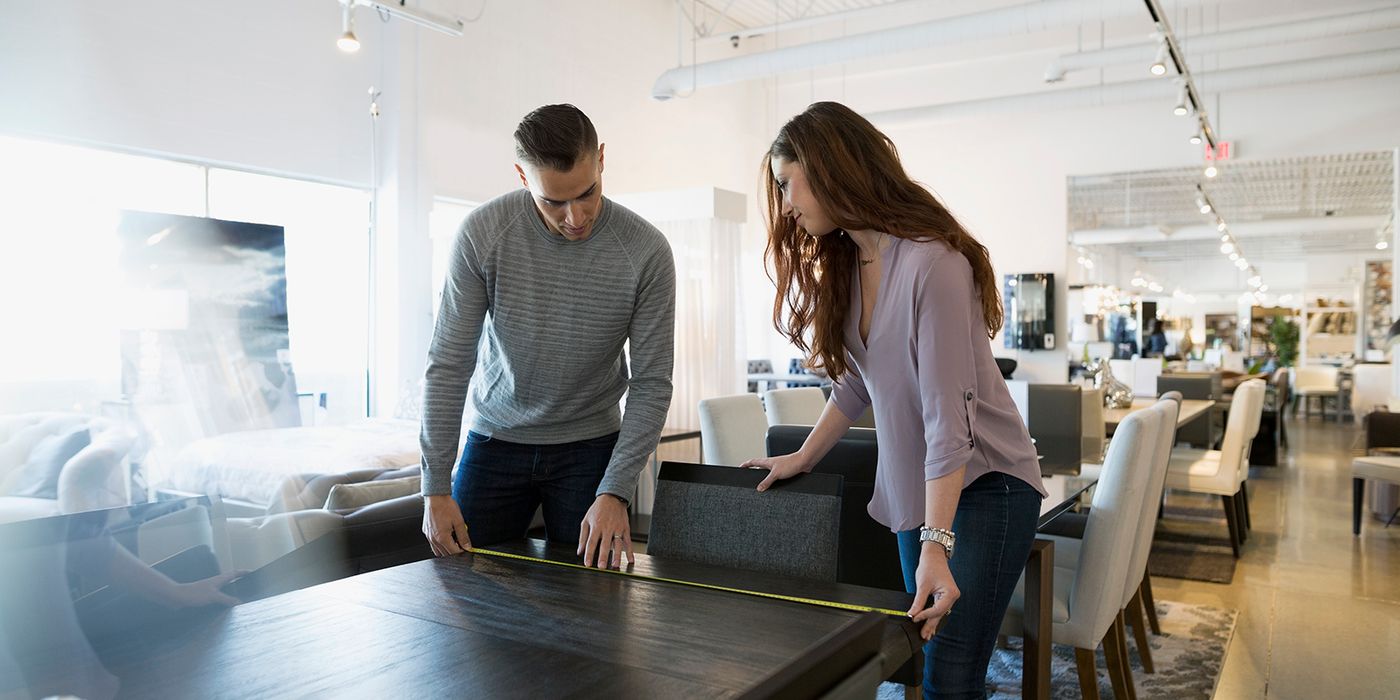 couple shopping for small furniture