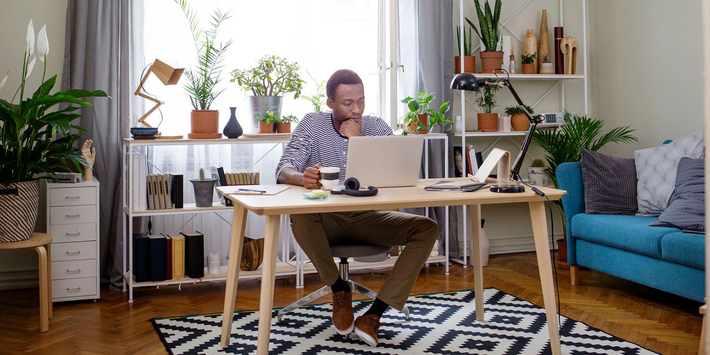 man working from home