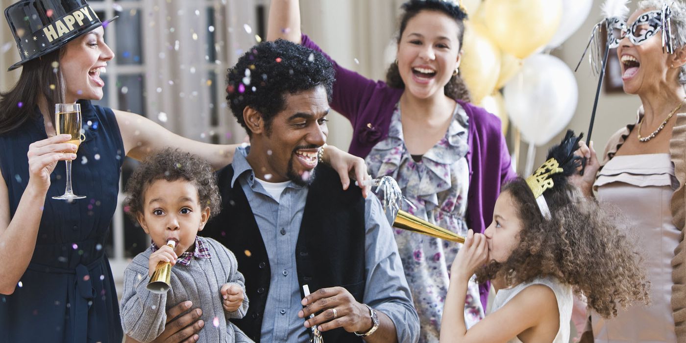 Family making financial New Year’s resolutions.