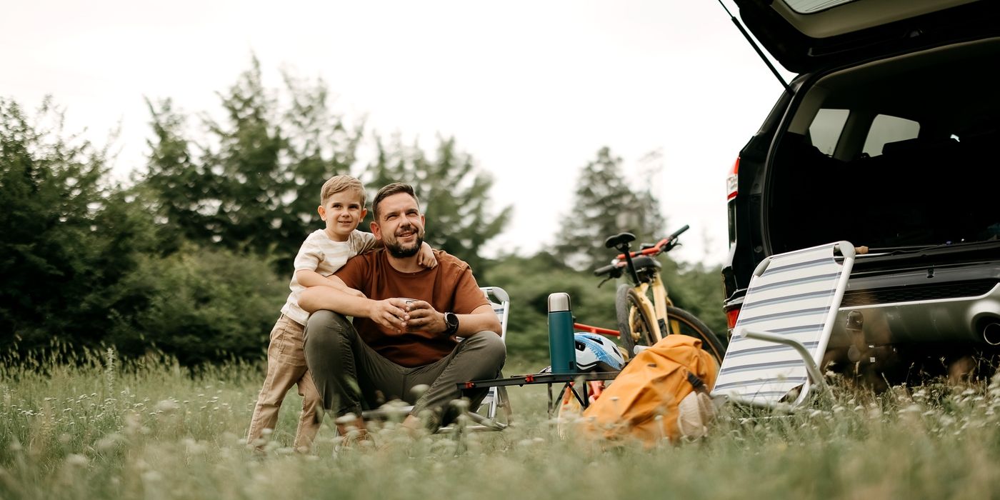 boy and dad camping