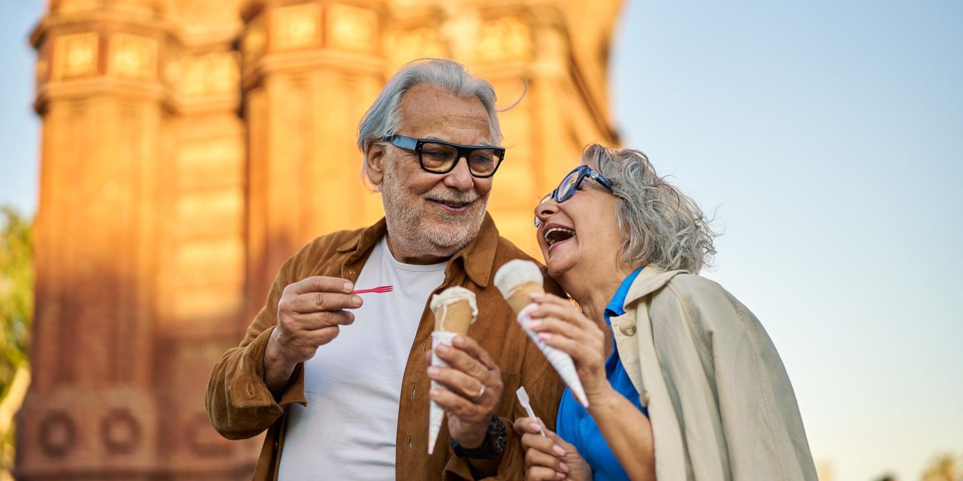 Senior couple enjoying ice cream together