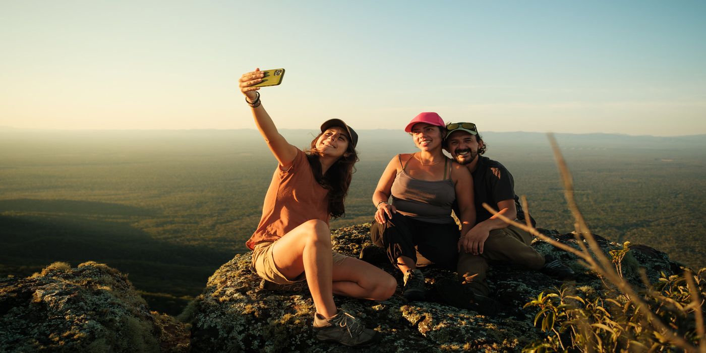 three friends taking a selfie