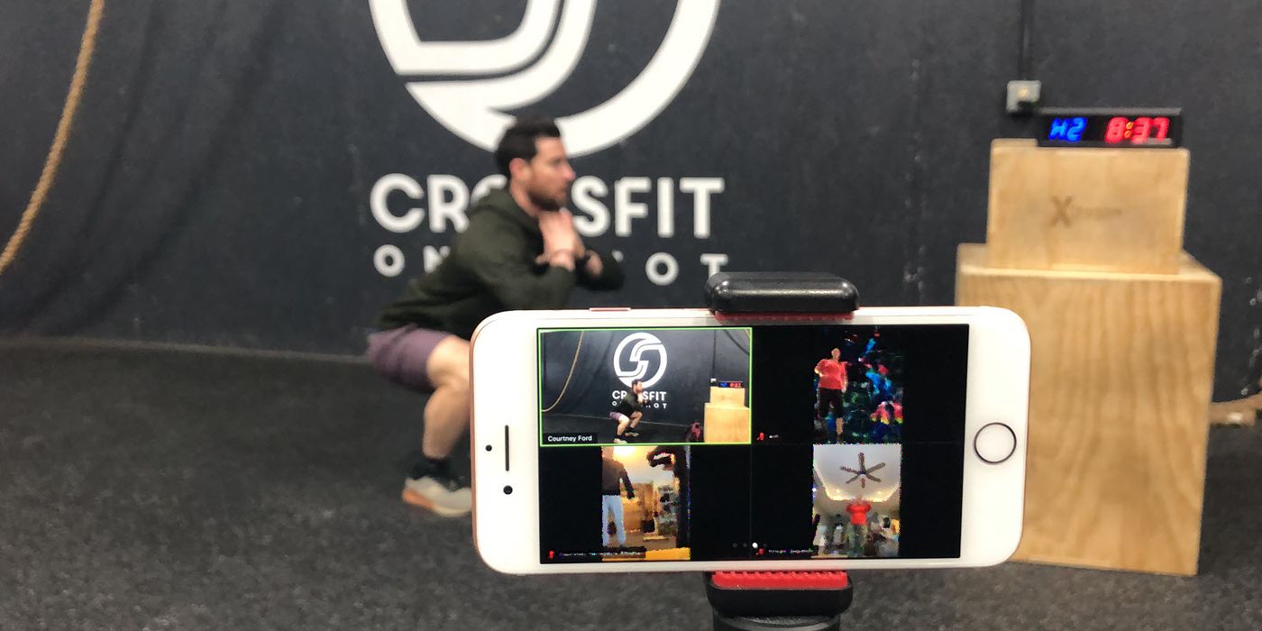 Chase Ford hosting an online class at his gym, CrossFit One Shot.