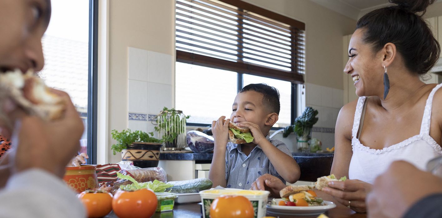 Family eating lunch at a table