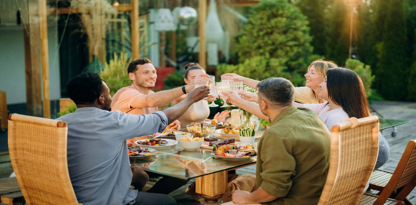 a group of friends at a set table