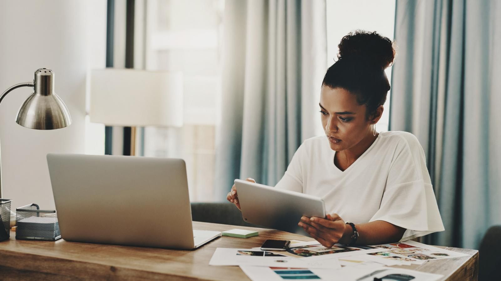 woman overworking from home office