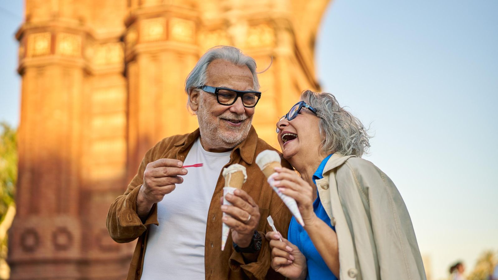 Senior couple enjoying ice cream together