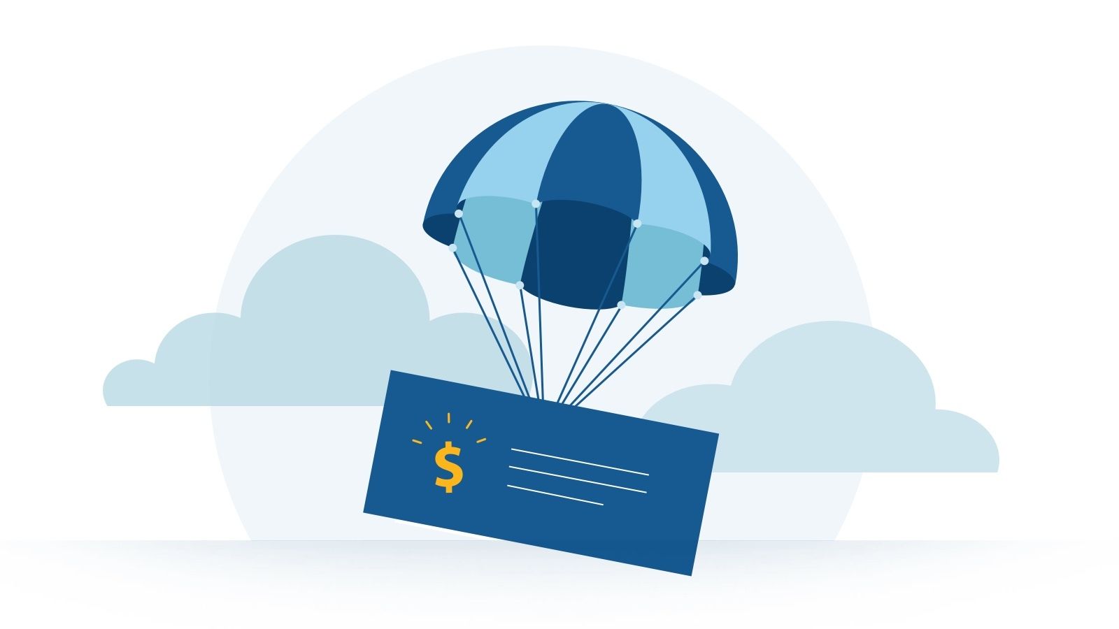 Illustration of a paycheck with a parachute attached.