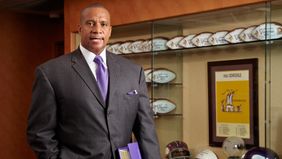 Kevin Warren in his NFL office making history and managing the Vikings