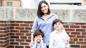 Woman with kids successfully returning to work after maternity leave