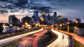 Long-exposure photography shot of a city at nighttime