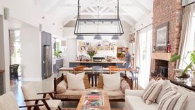 bright and airy kitchen with exposed beams
