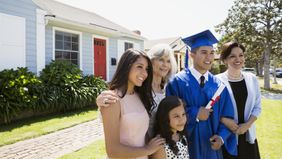 family getting ready for college graduation