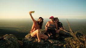 three friends taking a selfie