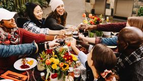 Friendsgiving celebration in backyard