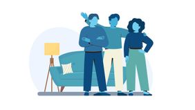 graphic illustrations of 3 friends in a room