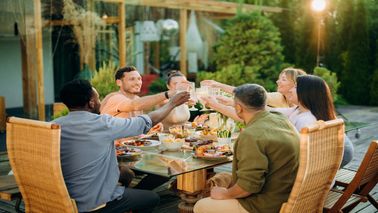 a group of friends at a set table