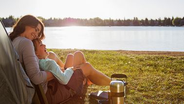 Mom and son enjoying a family vacation