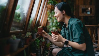 a woman shops for plants