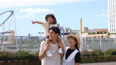 A family enjoys time together outside