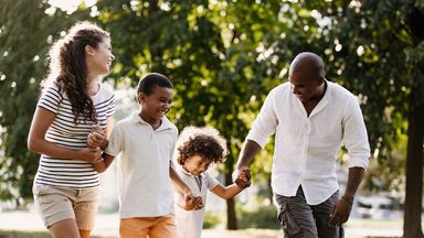Family walking outside.