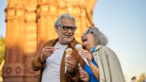 Senior couple enjoying ice cream together