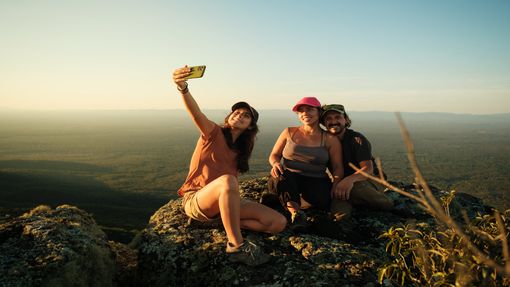 three friends taking a selfie