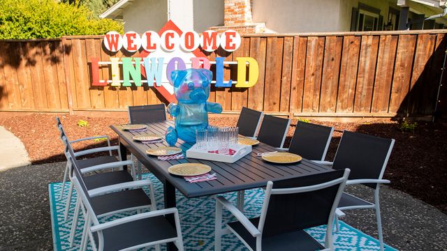 LinWorld sign in backyard