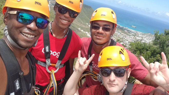 DeAndre and friends about to go ziplining in St. Maarten.