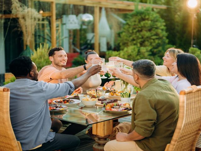 a group of friends at a set table