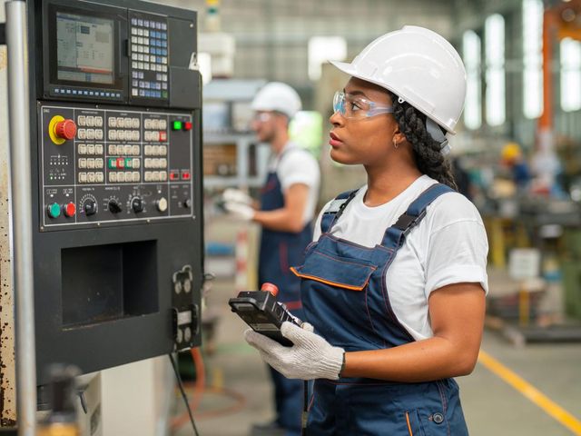 Woman working in a factory wondering how tariffs will impact her job and the economy.
