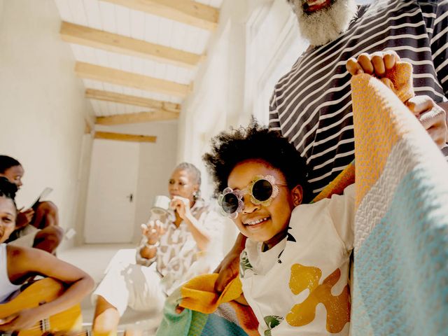 Family having fun and playing music