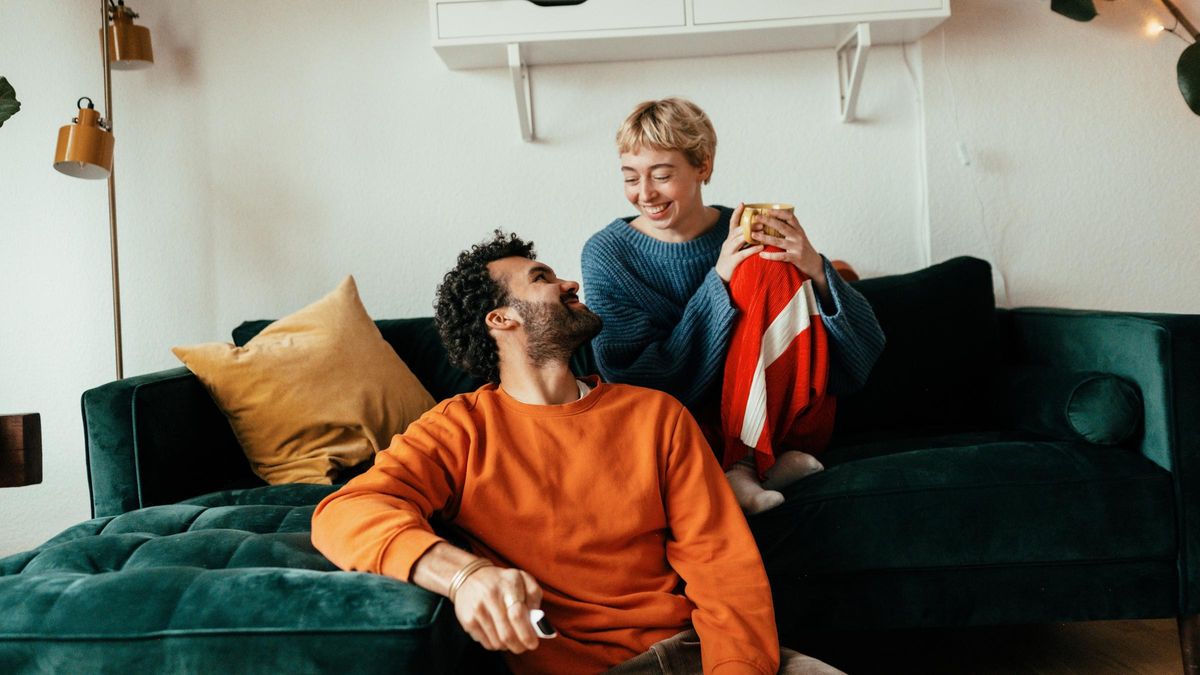 Young couple chilling in a living room