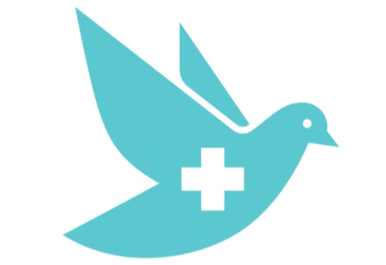 Dove flying with medical sign in middle